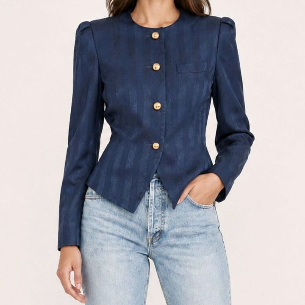 Vintage Navy Stripe Gold Button Blazer Size Medium